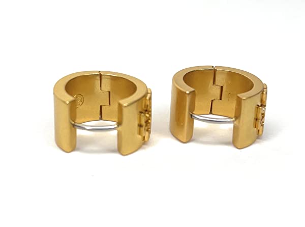 Tory Burch Britten Huggie 134832 Rolled Brass 715, Small & Wide Hoop w Double T Logo - Image 5