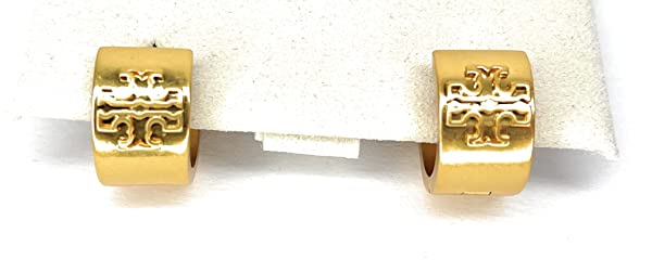 Tory Burch Britten Huggie 134832 Rolled Brass 715, Small & Wide Hoop w Double T Logo - Image 6