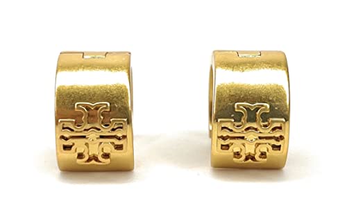 Tory Burch Britten Huggie 134832 Rolled Brass 715, Small & Wide Hoop w Double T Logo