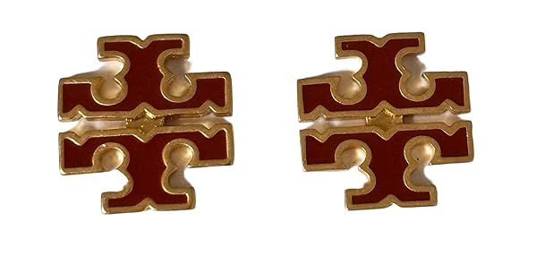 Tory Burch Britten Logo Stud Earring Enamel in Burgundy/Red with Gold - Image 3