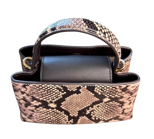 Tory Burch Britten Mini Satchel, Snake Embossed Leather, Brown and Beige Pattern - Image 3