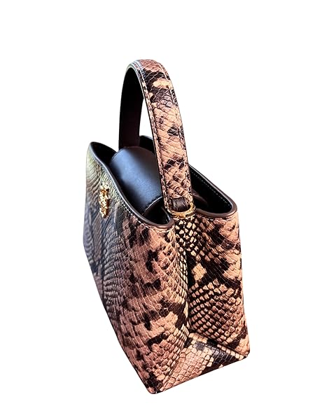 Tory Burch Britten Mini Satchel, Snake Embossed Leather, Brown and Beige Pattern - Image 4