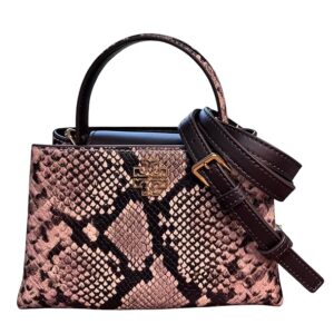 Tory Burch Britten Mini Satchel, Snake Embossed Leather, Brown and Beige Pattern