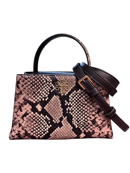 Tory Burch Britten Mini Satchel, Snake Embossed Leather, Brown and Beige Pattern - Image 5