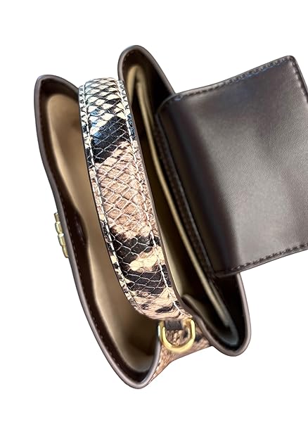 Tory Burch Britten Mini Satchel, Snake Embossed Leather, Brown and Beige Pattern - Image 6