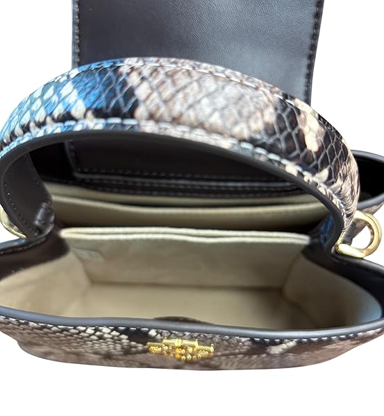 Tory Burch Britten Mini Satchel, Snake Embossed Leather, Brown and Beige Pattern - Image 7