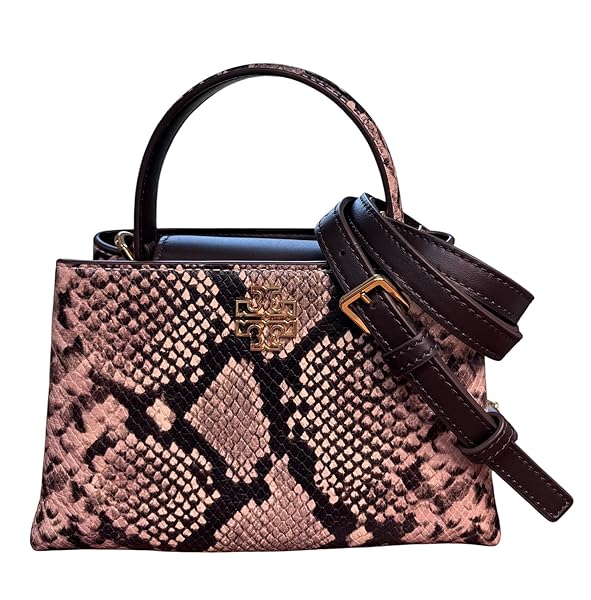 Tory Burch Britten Mini Satchel, Snake Embossed Leather, Brown and Beige Pattern