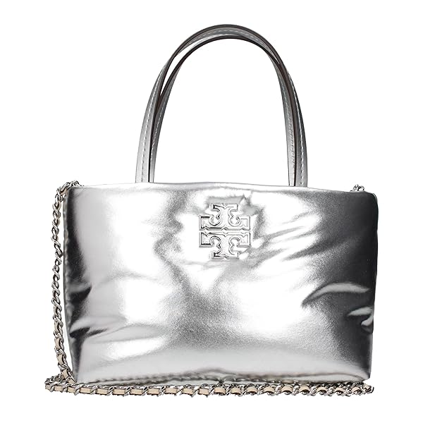 Tory Burch Britten Nylon Puffy Mini Tote (Metallic Silver)