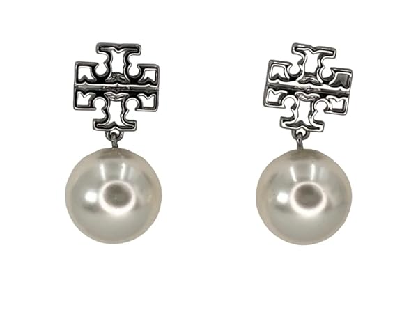 Tory Burch Britten Small Pearl Drop Earring White Gold Plated - Image 3
