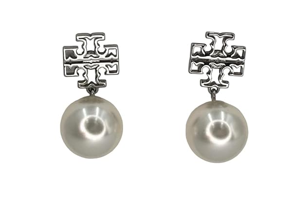 Tory Burch Britten Small Pearl Drop Earring White Gold Plated