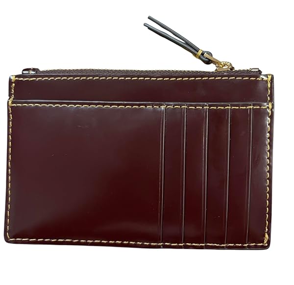 Tory Burch Britten Smooth Zip Card Case, Dark Mahogany w Patent leather, Tempranillo - Image 3
