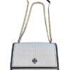Tory Burch Emerson Canvas Shoulder Bag, Black Leather Trim, Gold Chain Strap, 10 x 2.5 x 6.5 inches