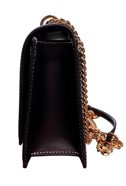 Tory Burch Emerson Canvas Shoulder Bag, Black Leather Trim, Gold Chain Strap, 10 x 2.5 x 6.5 inches - Image 6