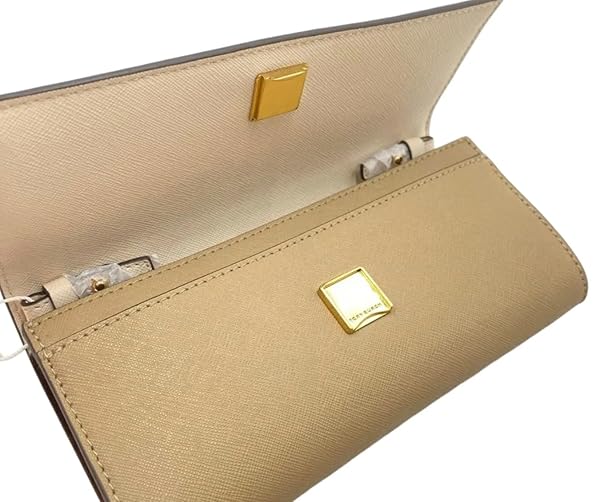 Tory Burch Emerson Color-Block Wallet On A Chain One Size Brie & Almond Flour w Taupe Suede on the Side & Saffiano Leather interior w Gold Hardware/Chain - Image 4