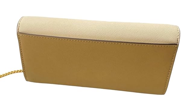 Tory Burch Emerson Color-Block Wallet On A Chain One Size Brie & Almond Flour w Taupe Suede on the Side & Saffiano Leather interior w Gold Hardware/Chain - Image 5