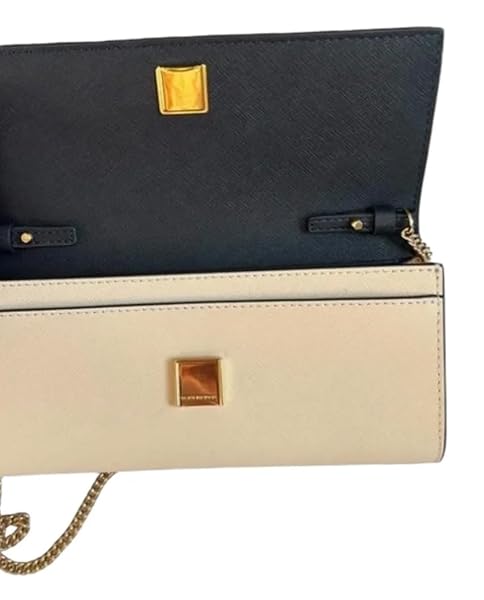 Tory Burch Emerson Color-Block Wallet On A Chain Tory Navy One Size Navy & Brie w Taupe Suede on the Side & Saffiano Leather interior w Gold Hardware/Chain - Image 3