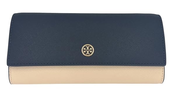 Tory Burch Emerson Color-Block Wallet On A Chain Tory Navy One Size Navy & Brie w Taupe Suede on the Side & Saffiano Leather interior w Gold Hardware/Chain