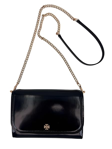 Tory Burch Emerson Patent Chain Wallet Black
