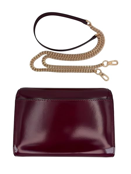 Tory Burch Emerson Patent Chain Wallet Royal Burgundy - Image 3