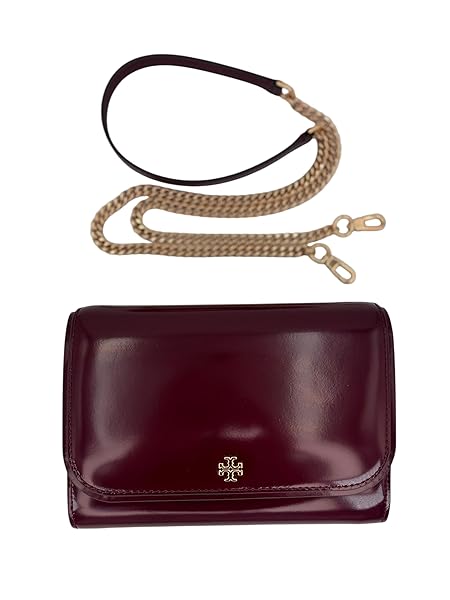 Tory Burch Emerson Patent Chain Wallet Royal Burgundy