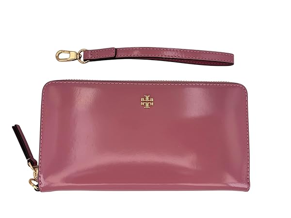 Tory Burch Emerson Patent Wristlet Zip Continental Wallet 146427 Pink Ginger 685