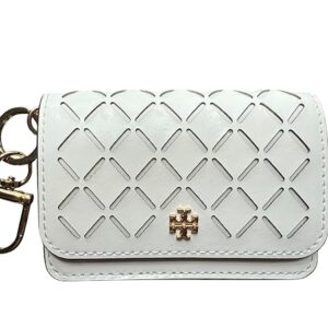 Tory Burch Emerson Perforated Flap Card Case, White Leather, Gold Hardware