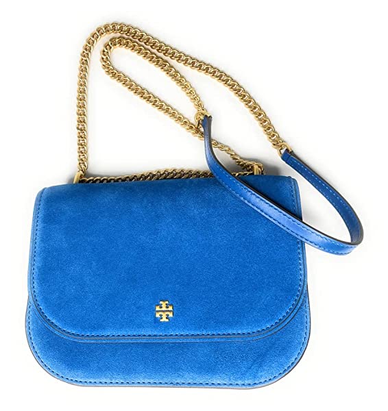 Tory Burch Emerson Suede Flap Adjustable shoulder Bag 139586 Gentian 488