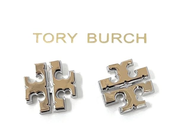Tory Burch Extra Large Logo Stud Earring Two Toned Gold Silver 5/8'' WIde, Multi - Image 4