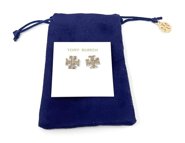 Tory Burch Extra Large Logo Stud Earring Two Toned Gold Silver 5/8'' WIde, Multi - Image 5
