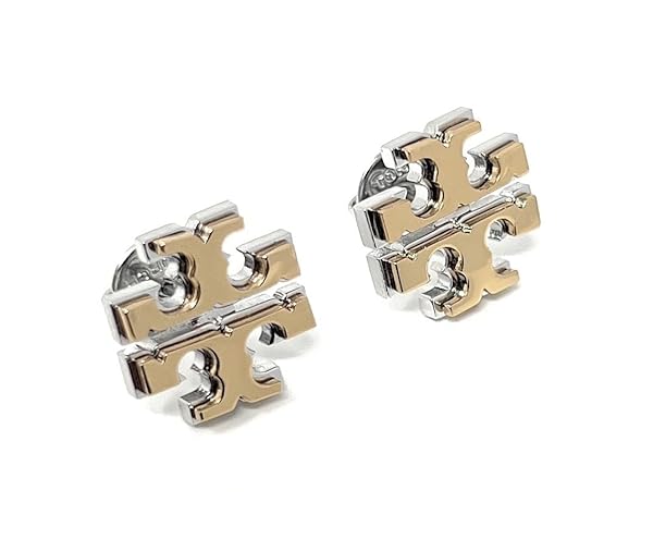 Tory Burch Extra Large Logo Stud Earring Two Toned Gold Silver 5/8'' WIde, Multi