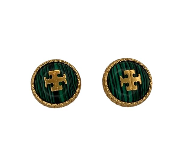 Tory Burch Marion Woven Chain Statement Clip Earring Gold & Green - Image 3