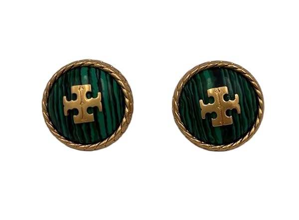 Tory Burch Marion Woven Chain Statement Clip Earring Gold & Green - Image 4
