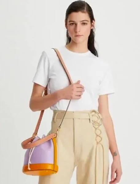 Tory Burch Mini T Monogram Color Block Leather Bucket Bag 88157 Thistle Mix 524 - Image 5