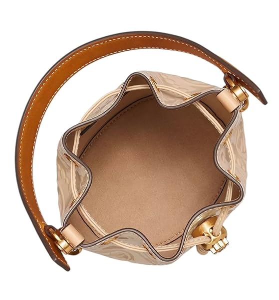 Tory Burch Mini T Monogram Patent Leather Bucket Bag, Tan - Image 3