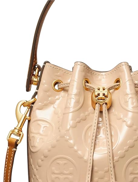 Tory Burch Mini T Monogram Patent Leather Bucket Bag, Tan - Image 5