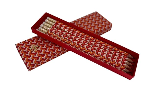 Tory Burch Patterned Lead Pencil Set of 6, Red and White Chevron Design (Orange) - Image 3