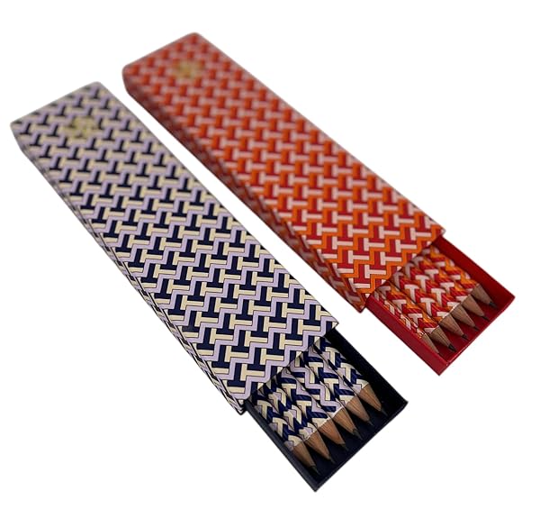 Tory Burch Patterned Lead Pencil Set of 6, Red and White Chevron Design (Orange) - Image 4