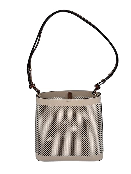 Tory Burch Perf Small Tote Bag Perforated Leather with Adjustable Strap, Beige - Image 4