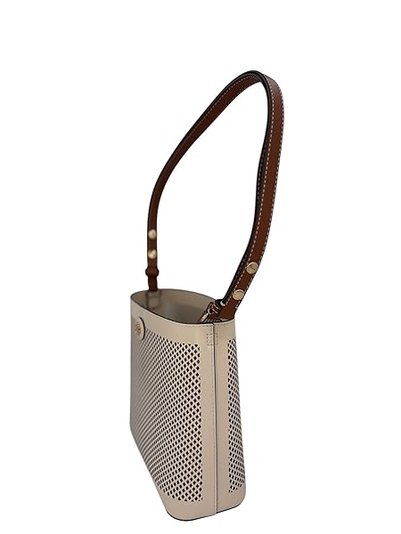 Tory Burch Perf Small Tote Bag Perforated Leather with Adjustable Strap, Beige - Image 6