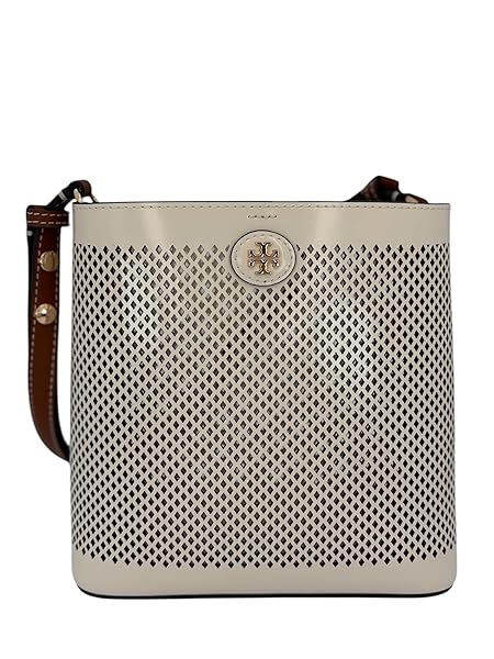Tory Burch Perf Small Tote Bag Perforated Leather with Adjustable Strap, Beige