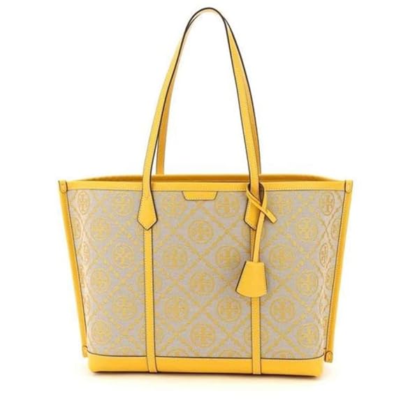 Tory Burch "Perry tote bag in T monogram jacquard fabric and leather 83312 Gold FINCH 703 One Size***previously Love***