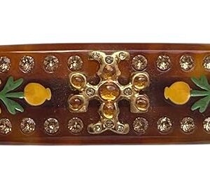 Tory Burch Roxanne Hair Barrette, Crystal Embellished, Brown with Yellow Floral Design