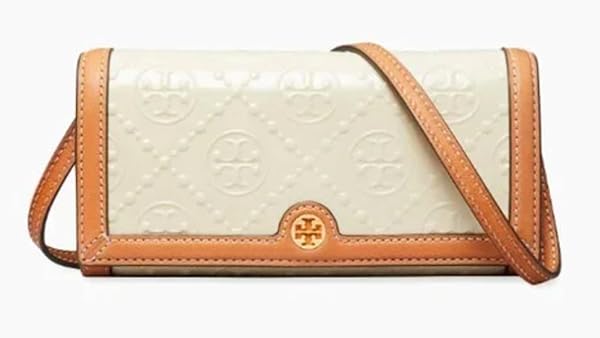 Tory Burch T Monogram Leather Crossbody Wallet, Embossed Pattern, New Ivory/Tan - Image 5