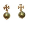 Tory Burch Textured Rope Logo Pearl Drop Earring (Gold Plated Pearl)