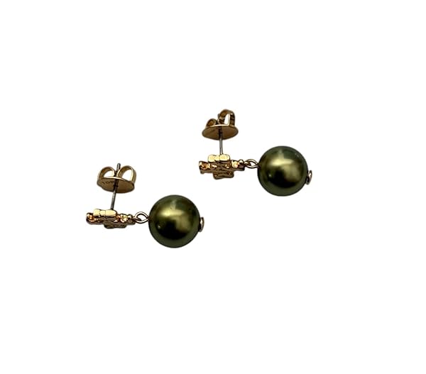 Tory Burch Textured Rope Logo Pearl Drop Earring (Gold Plated Pearl) - Image 4