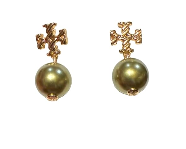 Tory Burch Textured Rope Logo Pearl Drop Earring (Gold Plated Pearl)