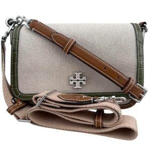 Tory Burch Thea Pebbled Leather Flap Crossbody Shoulder Bag (Canvas/Brown)