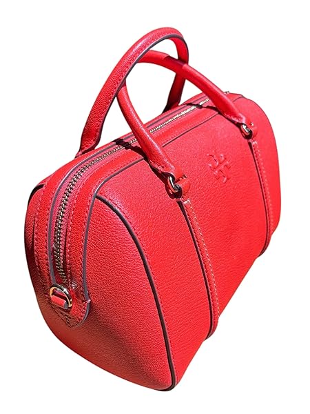 Tory Burch Thea Textured Leather Satchel, Poppy Red, with Two Adjustable Straps - Image 3