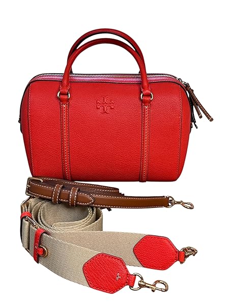 Tory Burch Thea Textured Leather Satchel, Poppy Red, with Two Adjustable Straps
