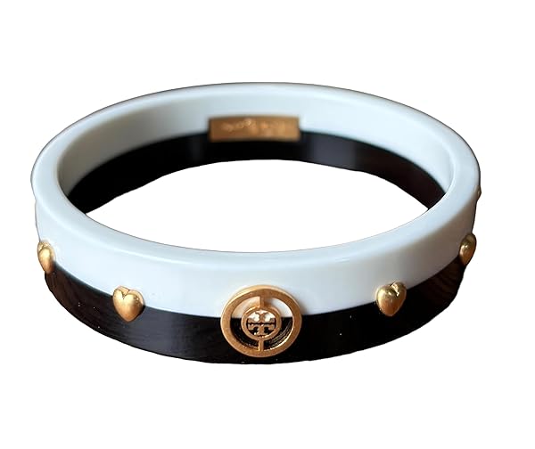 Tory Burch White and Black with Heart Rolled Brass Bangle